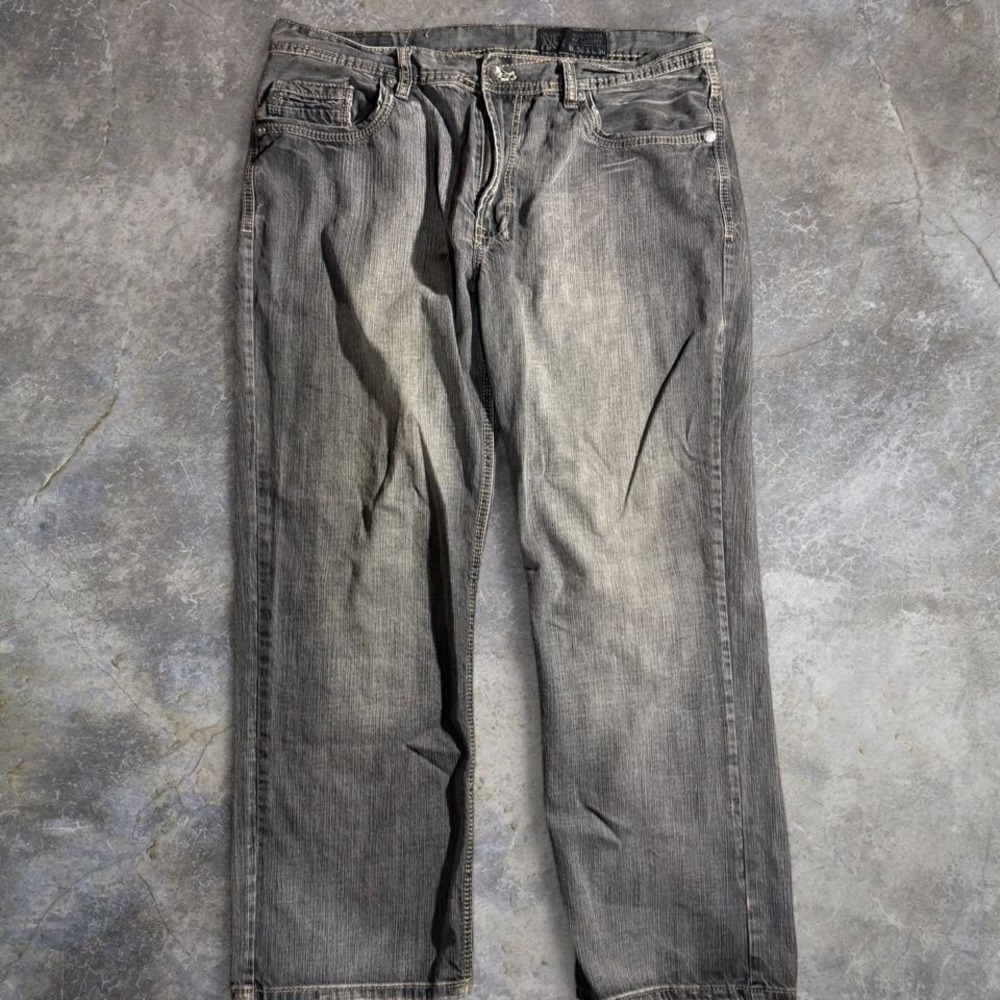 Y2K Axel Jeans Grey Stone Wash Baggy Bootcut Jeans Size 36x30 Skater Denim - Picture 3 of 7